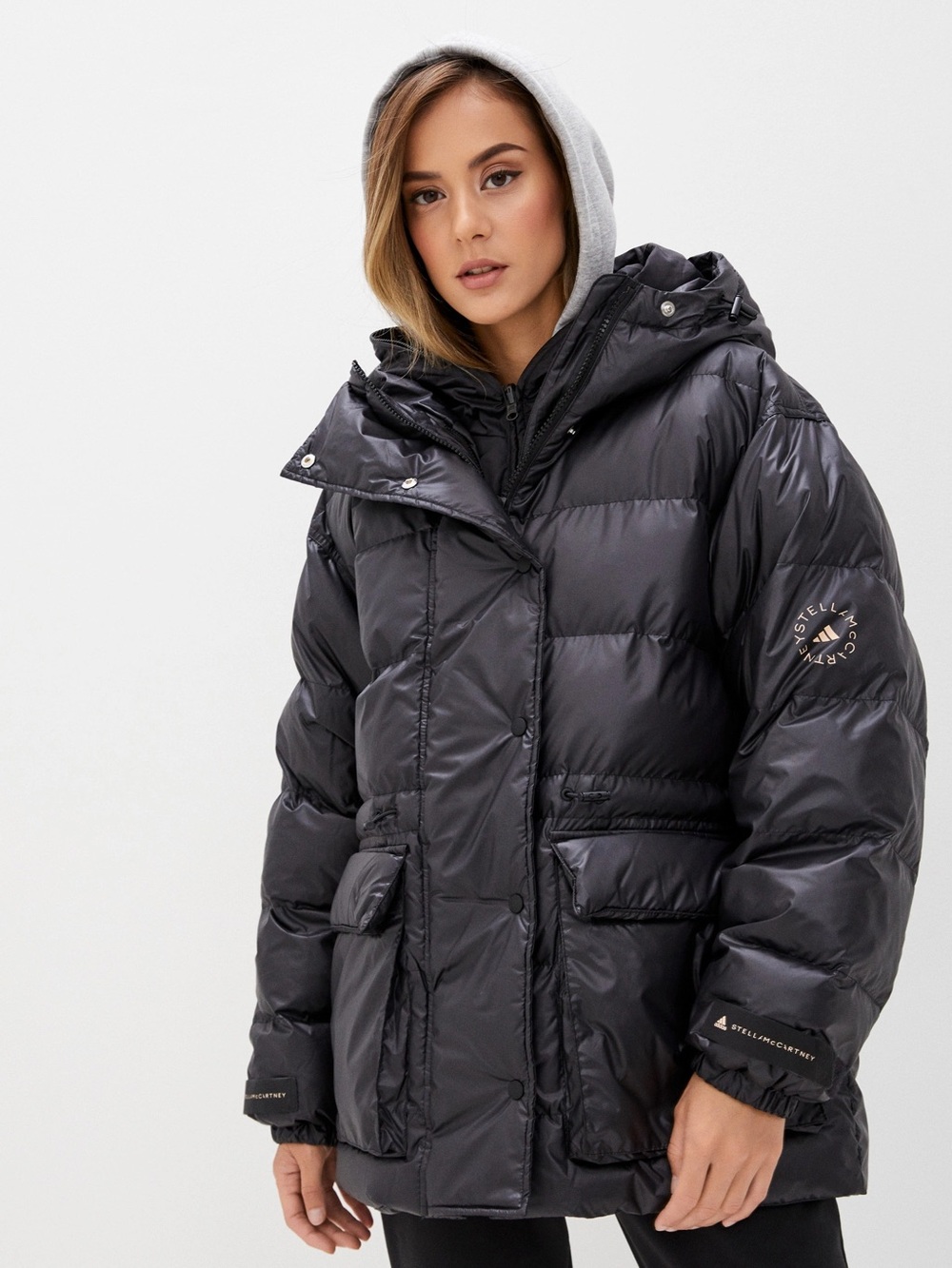 Stella McCartney Adidas Black Quilted Puffer Coat with Hood oversized